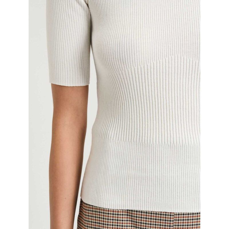 Veronika Maine Cotton Silk Blend Crew Neck Ribbed Knit Top image number 2